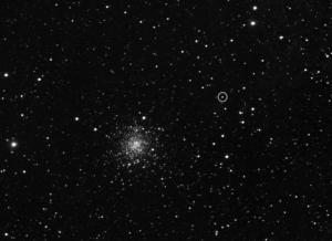 Comet 67P/Churymov-Gerasimenko in the constellation Ophiuchus. Image was taken on March 21, 2014, by the narrow-angle camera of the Rosetta spacecraft's Optical, Spectroscopic and Infrared Remote Imaging System (OSIRIS). The comet is indicated by the small circle next to the bright globular star cluster M107. Photo: ESA Copyright: 2014 MPS for OSIRIS-Team MPS/UPD/LAM/IAA/SSO/INTA/UPM/DASP/IDA